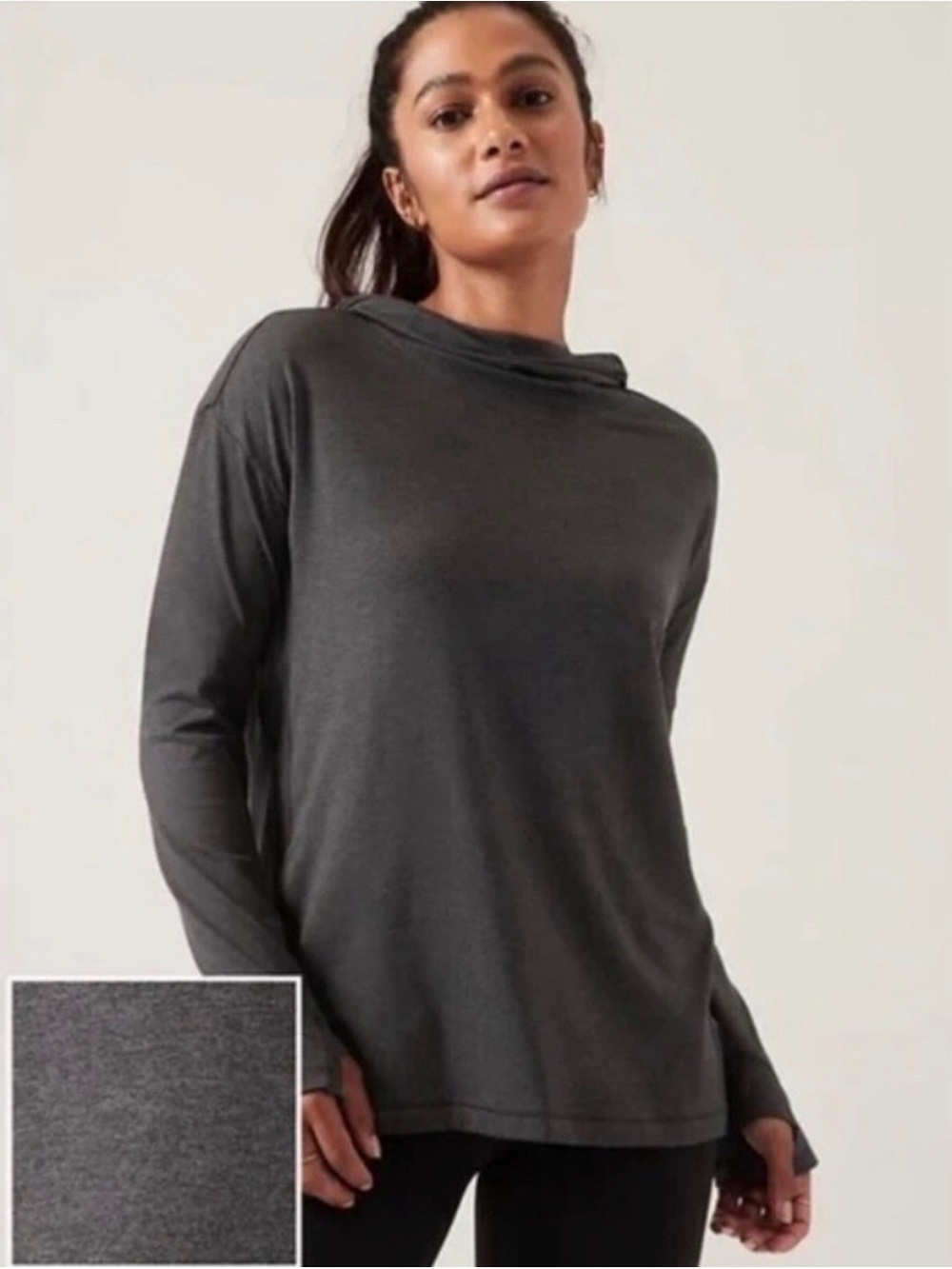 Athleta Uptempo Long Sleeve Jersey Gray - Women’s 1X Hooded Thumb Holes